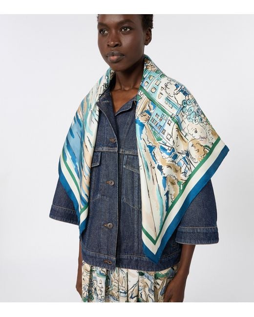 Weekend by Maxmara Green Silk Lake Print Scarf