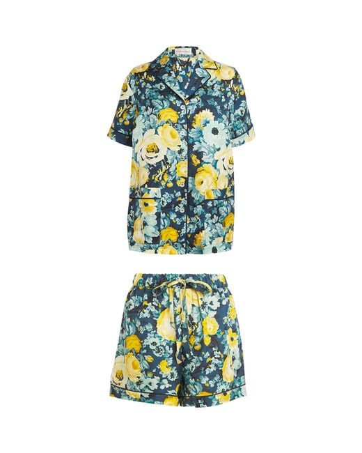 Olivia Von Halle Blue Silk Floral Ingo Pyjama Set