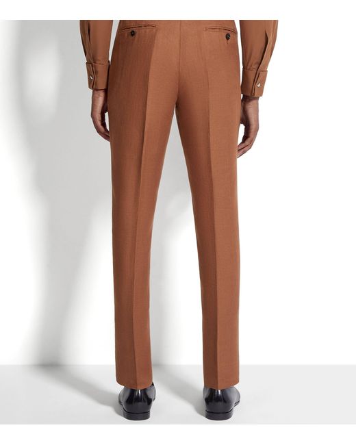 Zegna Brown Oasi Linen Tailored Trousers for men