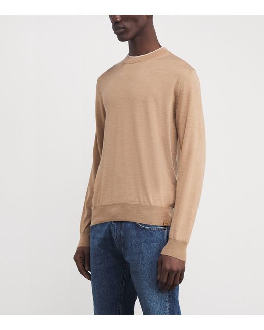 Jacob Cohen Brown Wool-Silk Contrast-Neckline Sweater for men