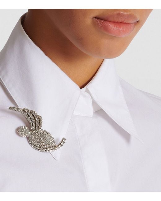 Balmain White Embellished Swallow Brooch