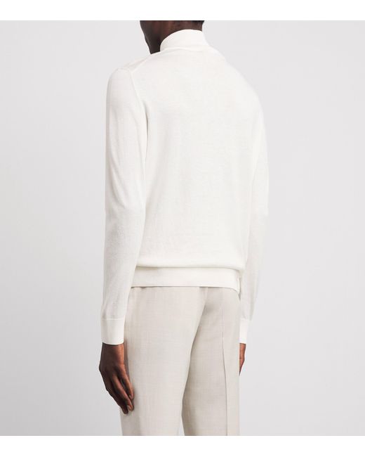 Isaia White Silk-Cashmere Quarter-Zip Sweater for men