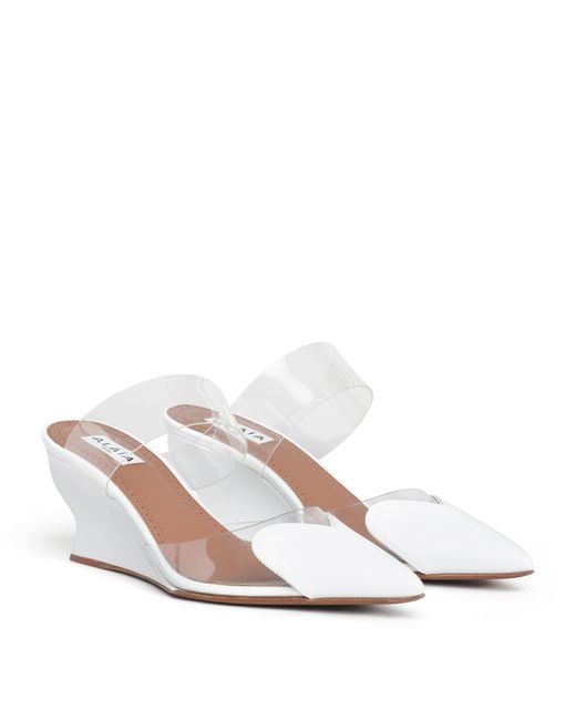 Alaïa White Leather-Pvc Le Coeur Wedge Mules 60