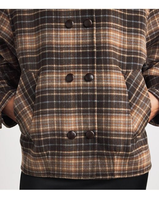 Sandro Brown Wool-Blend Oversized Check Coat
