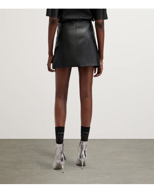 AllSaints Black Leather Renai Mini Skirt