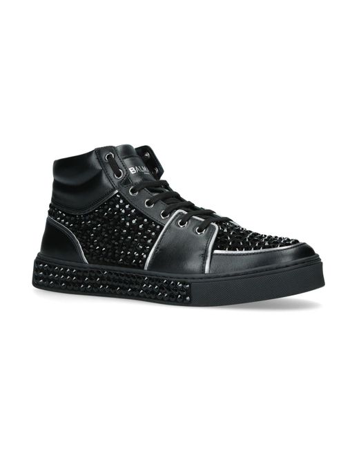 Balmain Black Studded Leather High-top Sneakers for men