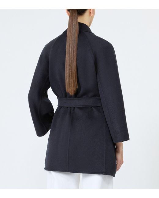 Max Mara Blue Cashmere Short Wrap Coat With Scarf