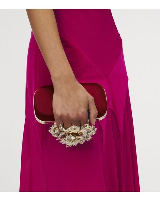 Alexander McQueen Red Silk Carnation Knuckle Clutch Bag