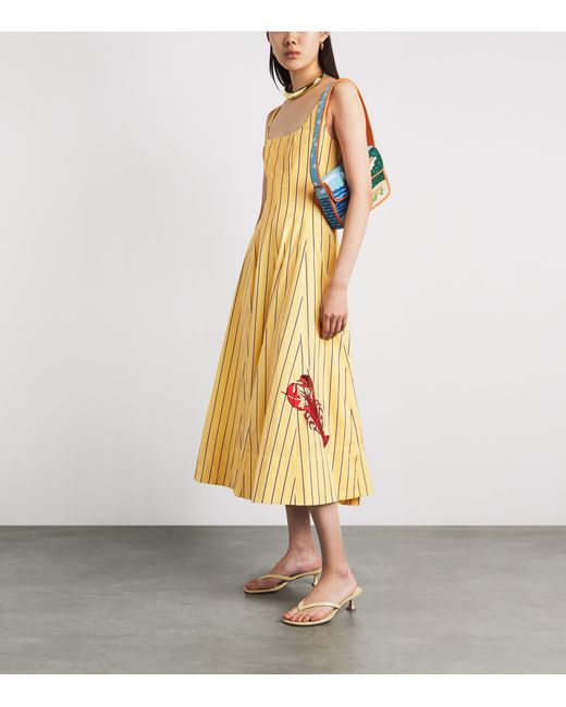 Staud Yellow Stripe Wells Midi Dress