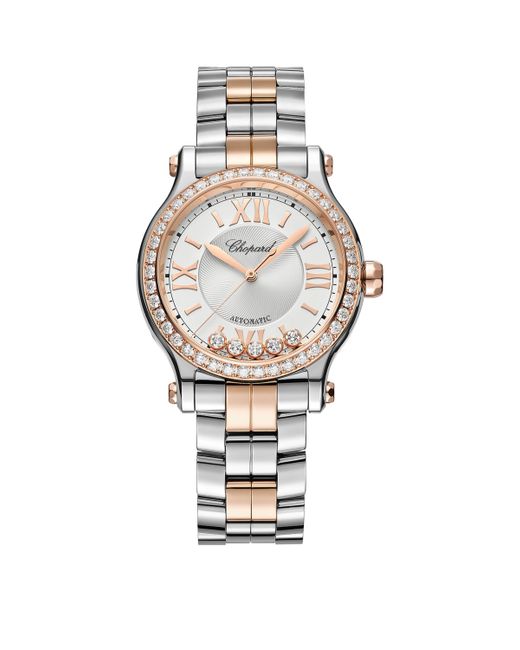 Chopard Metallic Stainless Steel And Diamond Happy Sport Automatic Watch
