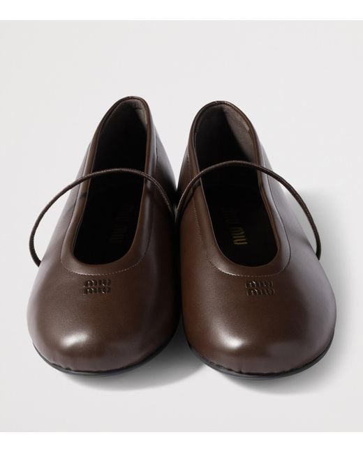 Miu Miu Brown Nappa Leather Mary Jane Ballet Flats