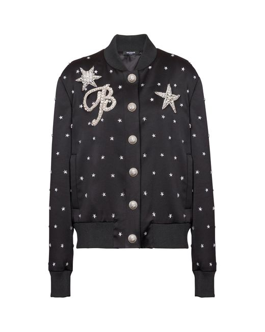 Balmain Black Stars Embroidered Bomber Jacket