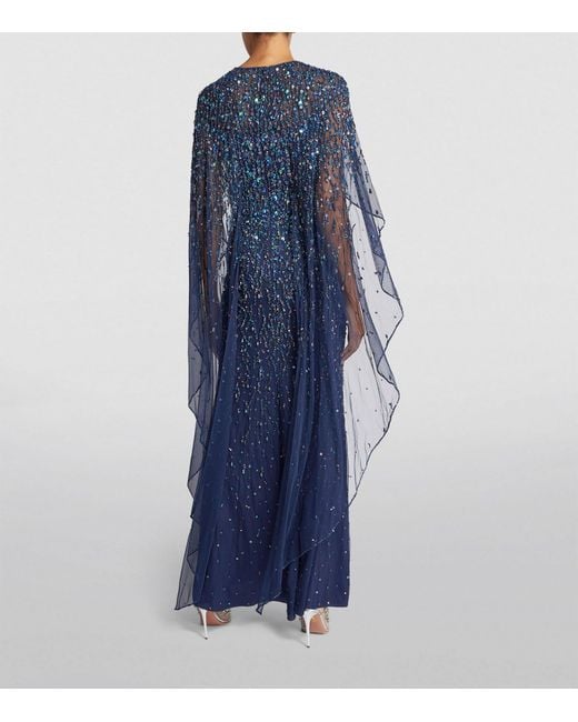 Jenny Packham Blue Embellished Delphine Cape Gown