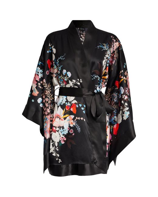 Meng Black Silk Floral Kimono