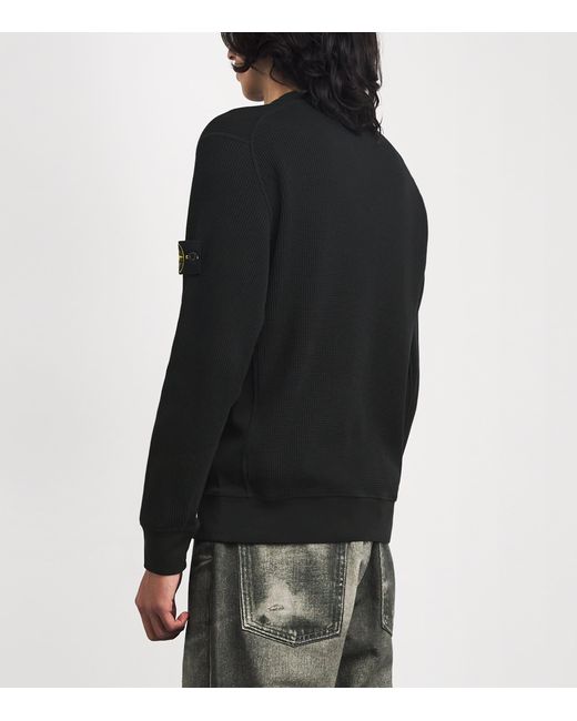 Stone Island Black Cotton Waffle-Knit Sweater for men