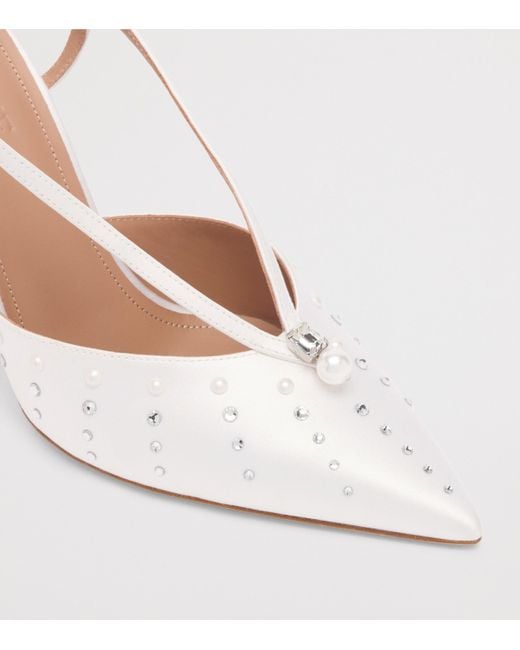 Malone Souliers White Satin Moore Slingback Heels 90