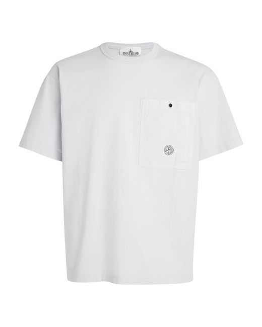 Stone Island White Cotton Logo-Pocket T-Shirt