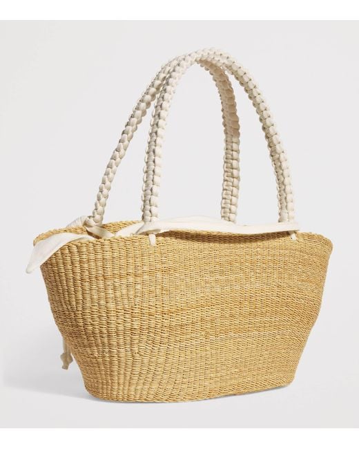 Muuñ White Straw Margareth Tote Bag