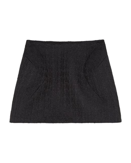 McQueen Black Wool-Blend Tweed Mini Skirt