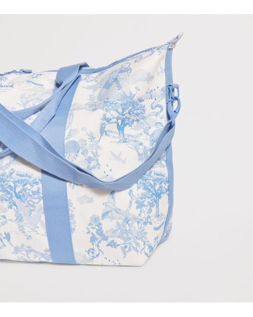 Harrods Blue Toile Overnight Packable Bag And Pouch Set