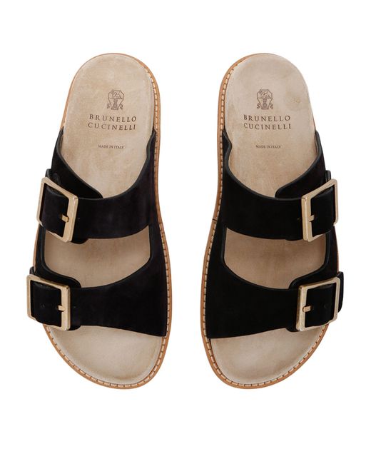 Brunello Cucinelli Black Suede Double-strap Sandals