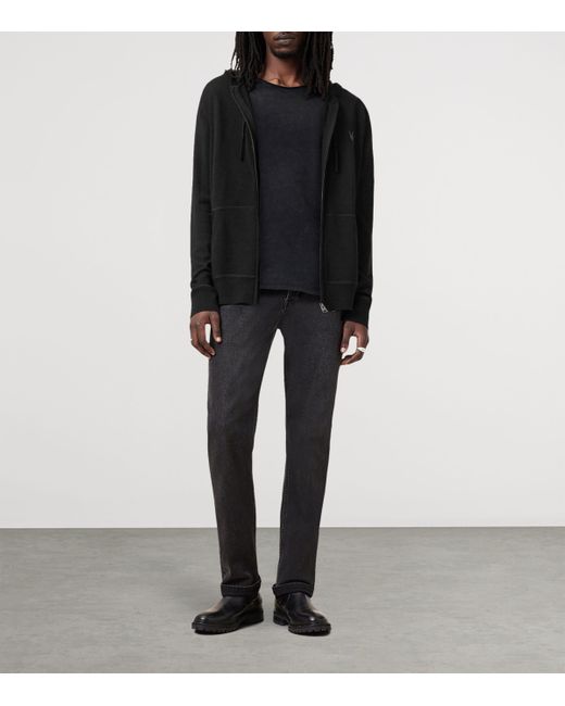 AllSaints Black Merino Wool Mode Hoodie for men
