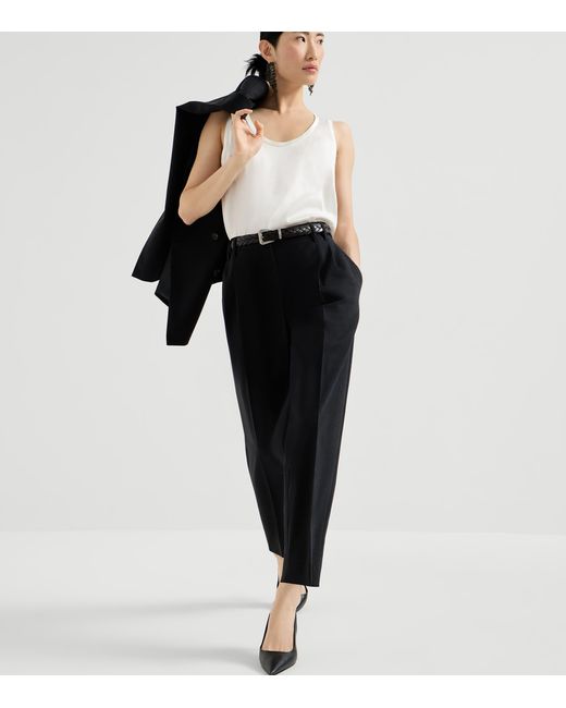 Brunello Cucinelli Black Virgin Wool-Blend Slouchy Trousers