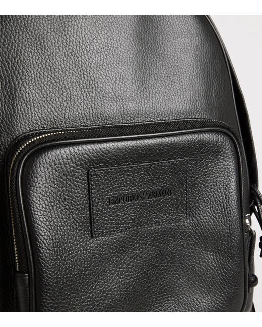 Emporio Armani Black Leather Backpack for men