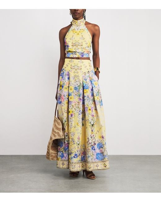 Camilla Metallic Linen-Silk Darling Buds Halter Top