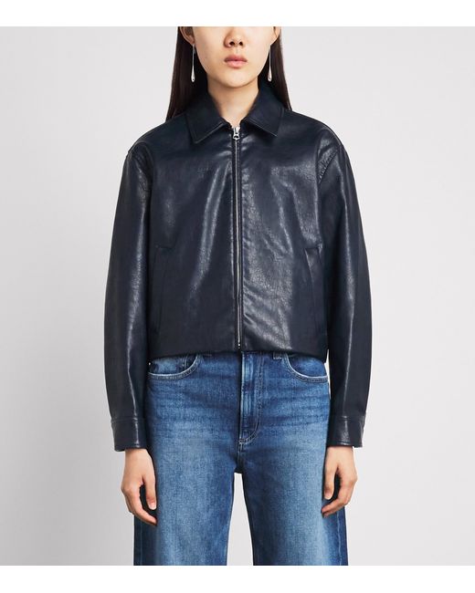 Rag & Bone Blue Faux Leather Krista Bomber Jacket