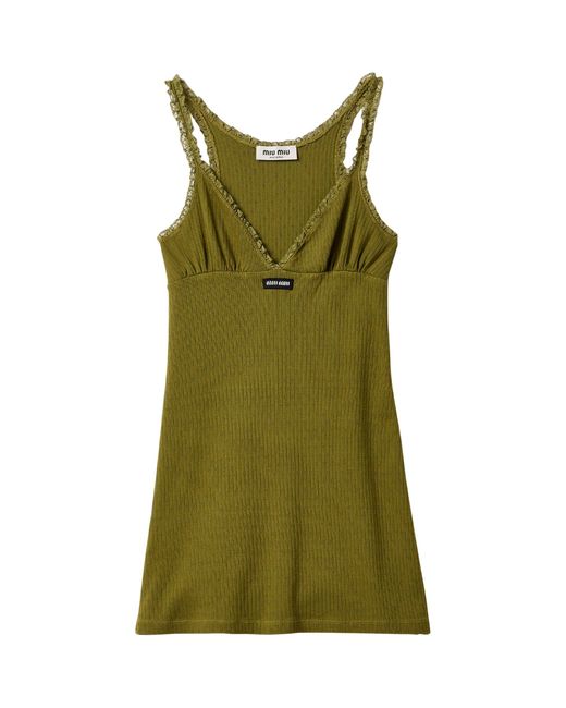 Miu Miu Green Cotton Lace-Trim Mini Dress