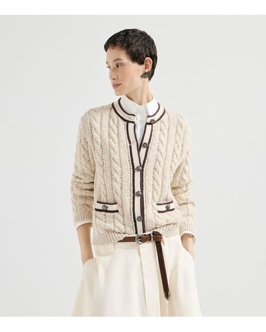 Brunello Cucinelli Natural Cable-Knit Cardigan