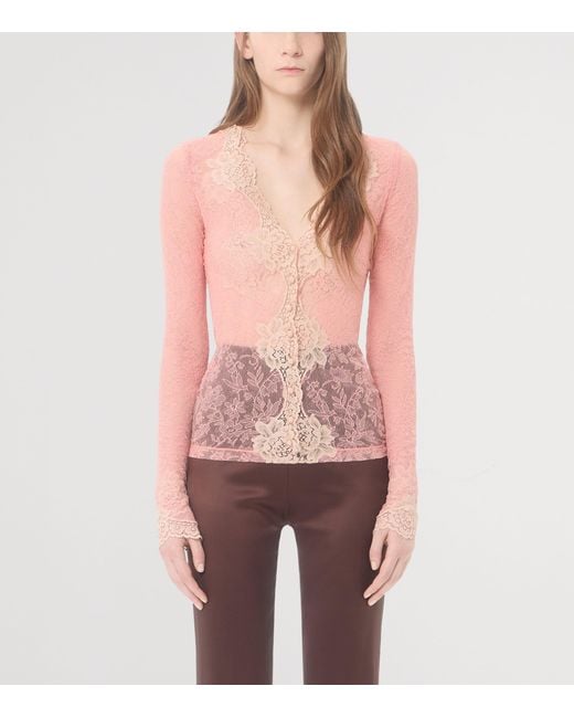 Valentino Pink Lace V-Neck Cardigan