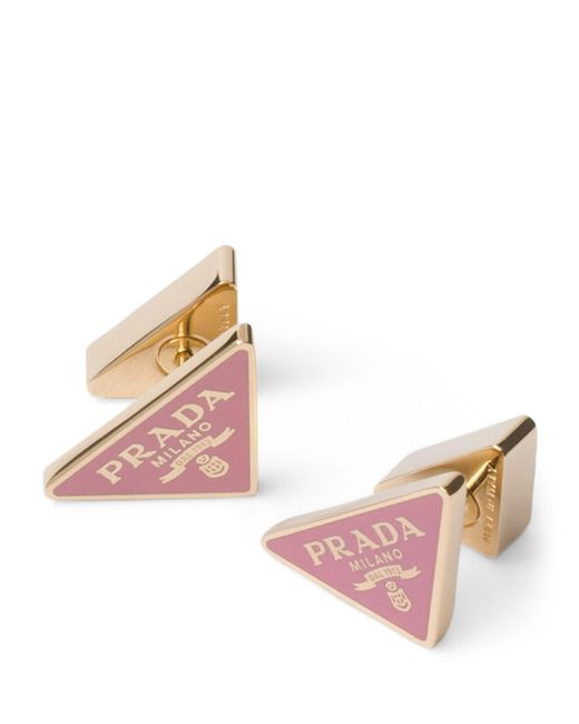Prada Pink Enamel Triangle Stud Earrings