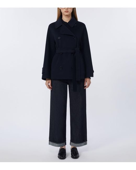 Max Mara Blue Virgin Wool Belted Jacket