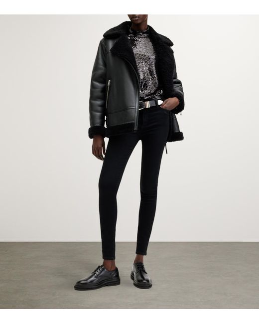 AllSaints Black Leather-Shearling Sola Jacket