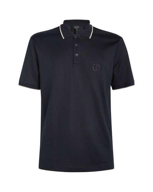 Giorgio Armani Blue Embroidered Logo Polo Shirt for men
