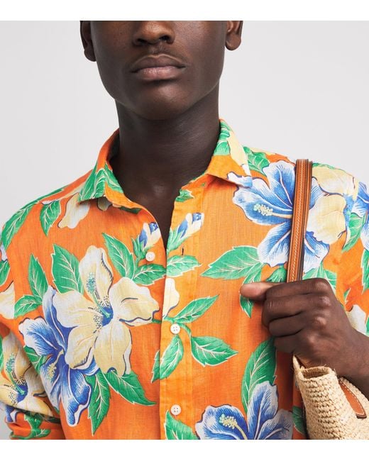 Polo Ralph Lauren Orange Linen Tropical Floral Print Shirt for men
