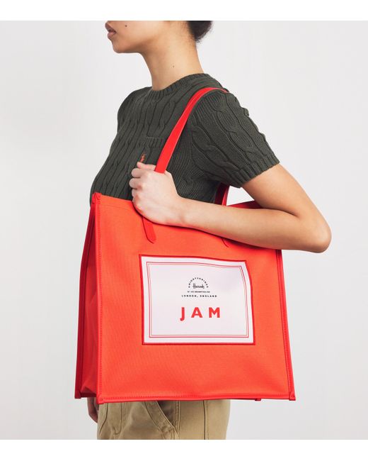 Harrods Red Cotton Jam Condiments Shopper Bag