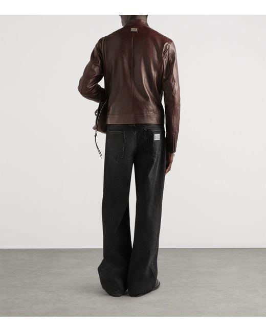 Dolce & Gabbana Brown Leather Moto Jacket for men