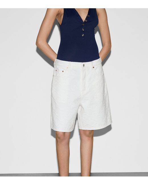 Gucci White Gg Supreme Low-rise Jean Shorts