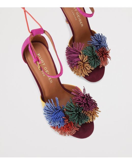 Kurt Geiger Pink Suede Embellished Pom Pom Sandals
