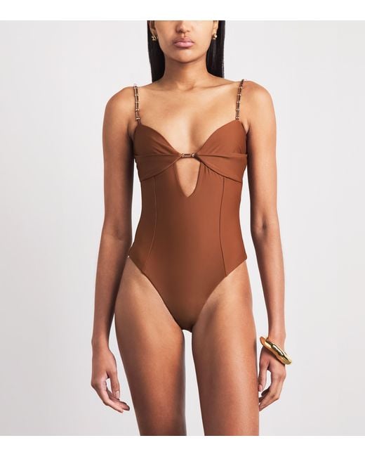 Devon Windsor Brown Cut-Out Dawn Swimsuit