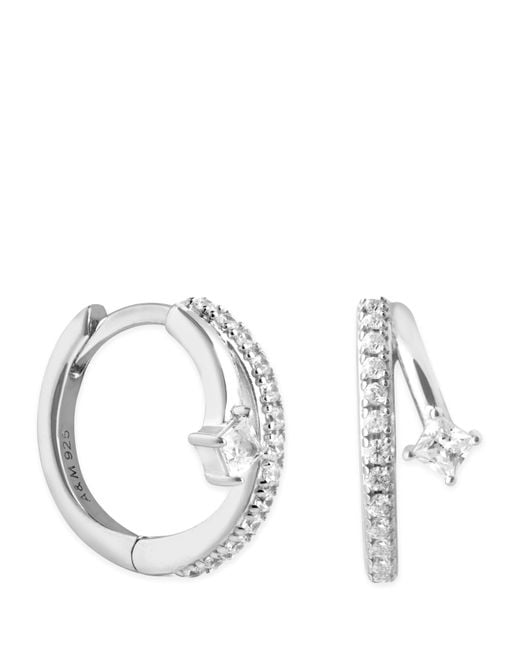 Astrid & Miyu White Rhodium-Plated Sterling And Cubic Zirconia Crystal Illusion Huggie Earrings