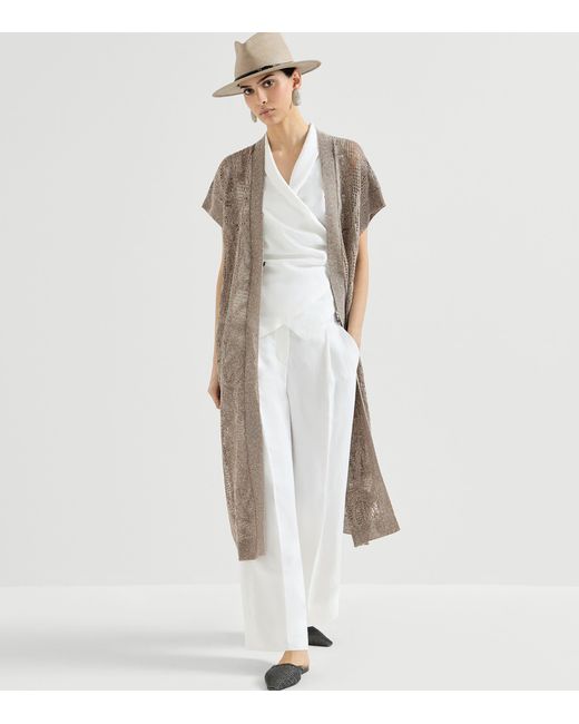 Brunello Cucinelli Gray Water Lilies Long Cardigan
