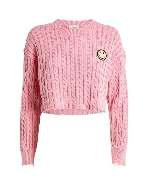 Sandro Pink Cropped Smiley Sweater