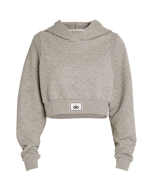 Alo Yoga Gray Cropped Quilted Arena Hoodie