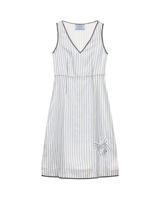 Prada White Bow-Detail Stripe Mini Dress