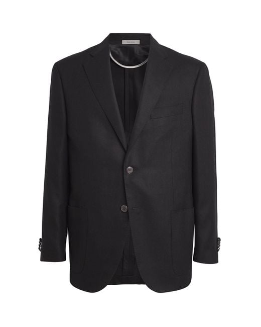 Corneliani Black Wool-Silk Hopsack Blazer for men