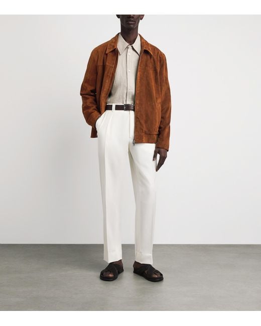 Brioni Brown Lambskin Suede Bomber Jacket for men